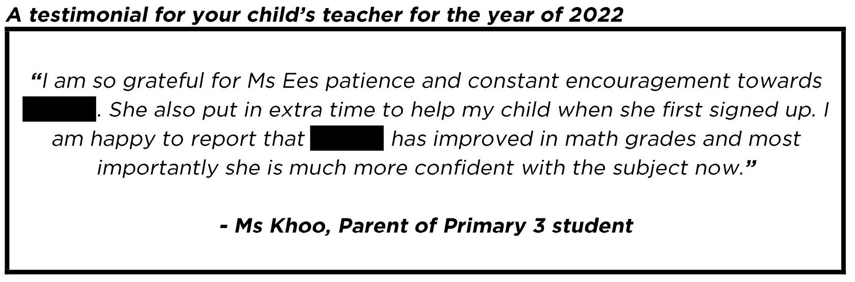 "...has improved in math grades and most importantly she is much more confident..."