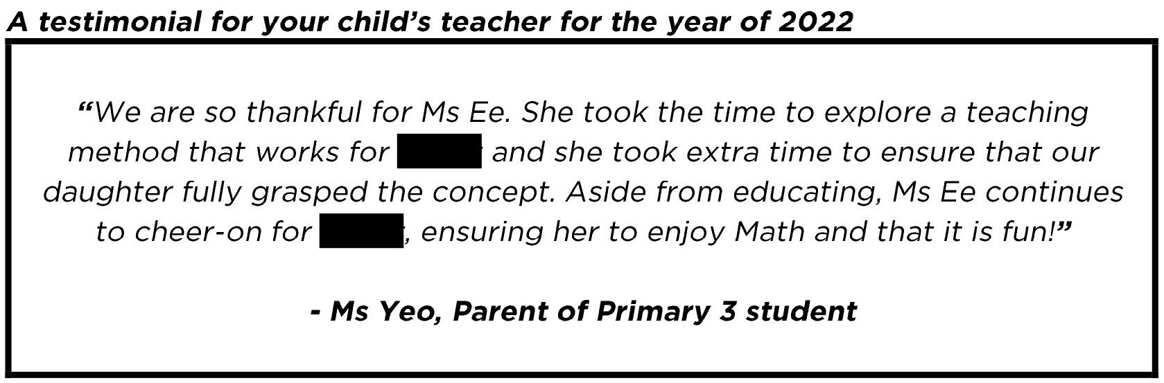 "...she took extra time to ensure that our daughter fully grasped the concept."