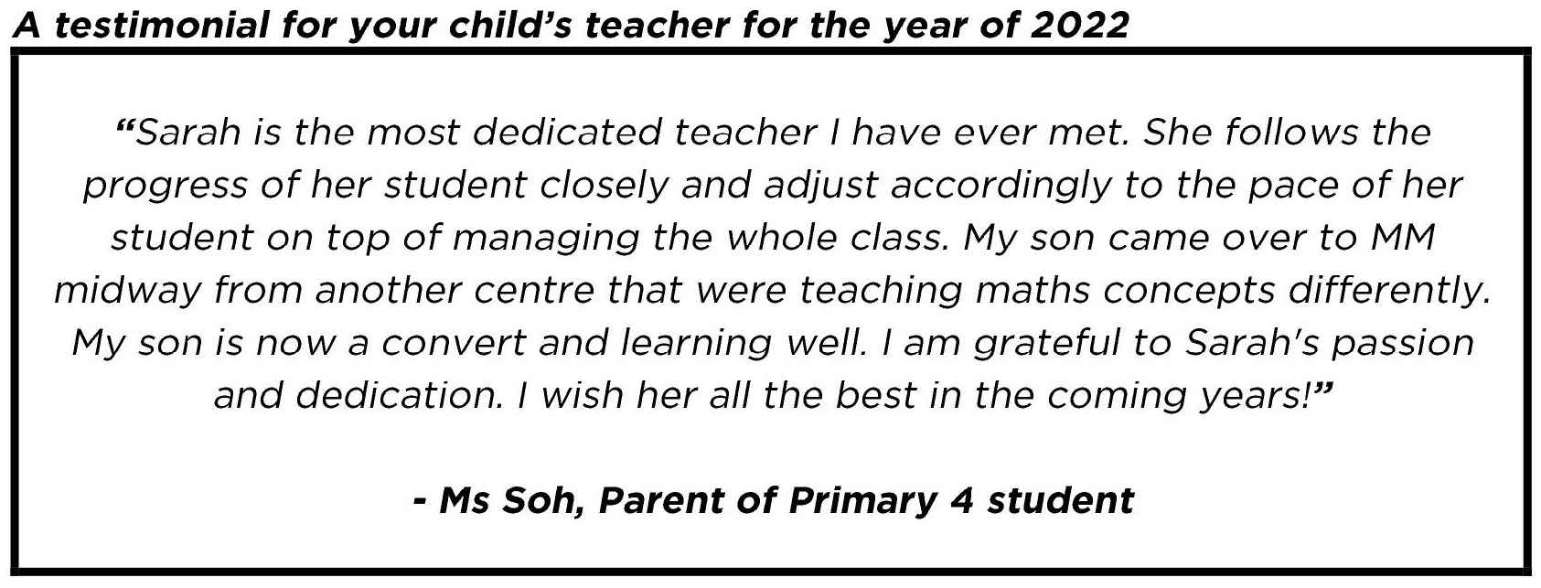 "I am grateful to Sarah's passion and dedication."