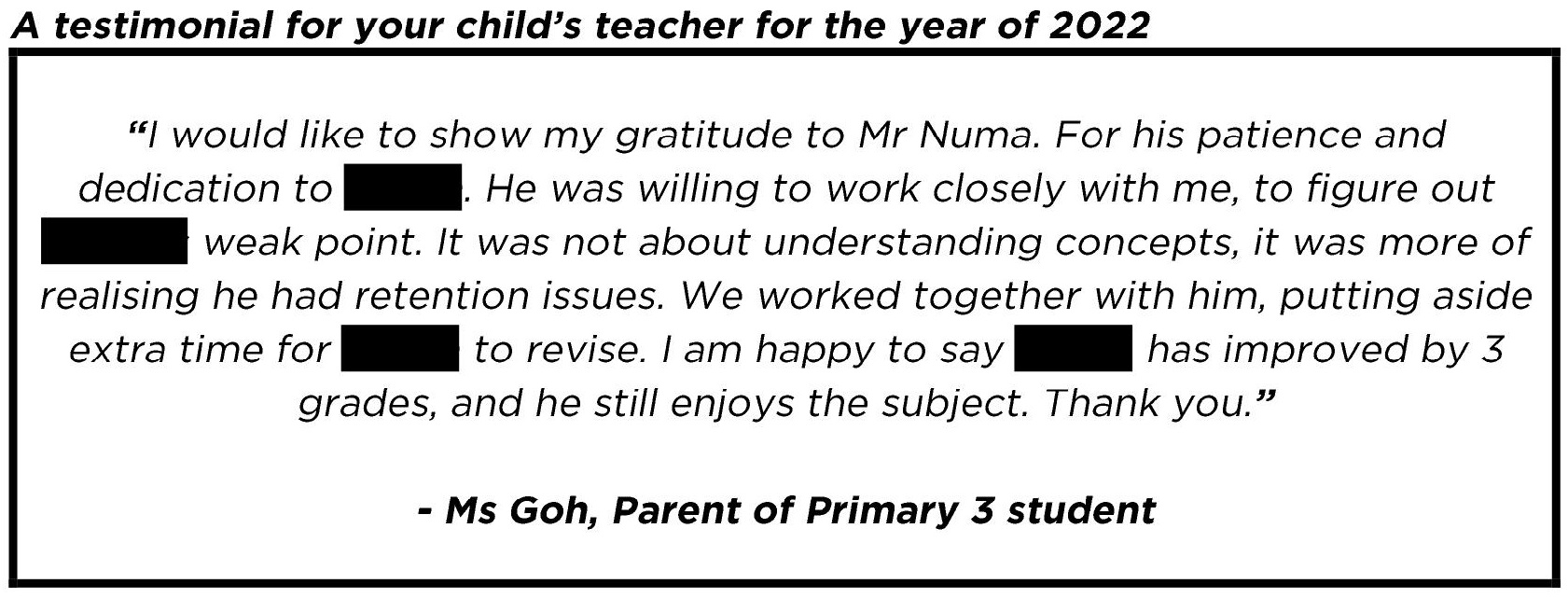 "For his patience and dedication…"