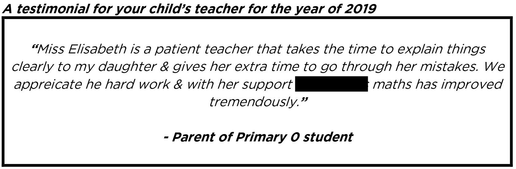 "We appreicate her hard work & with her support…"