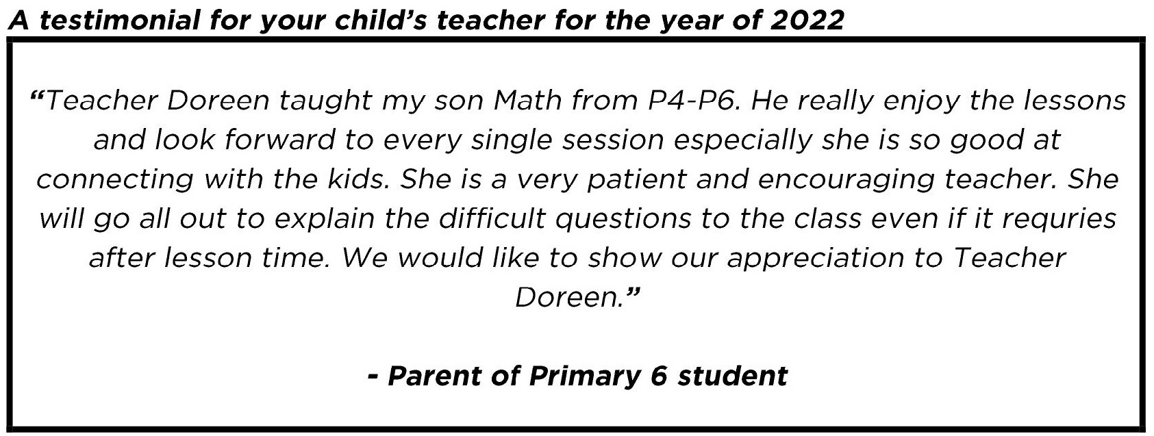 "He really enjoy the lessons and look forward to every single session…"