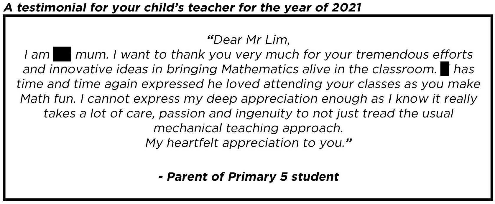 "...thank you very much for your tremendous efforts and innovative ideas…"