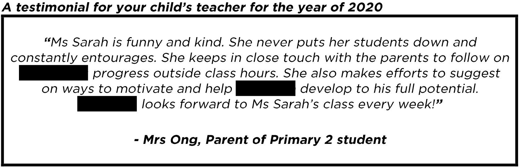 "She also makes efforts to suggest on ways to motivate…"