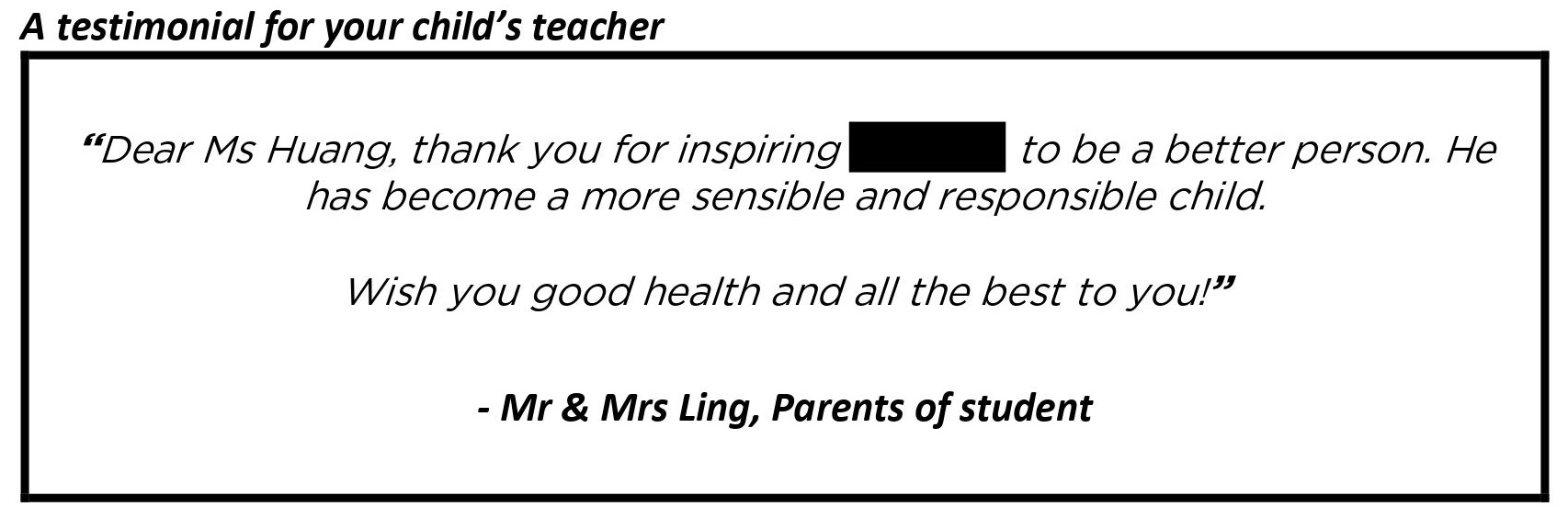 "Thank you for inspiring him to be a better person"