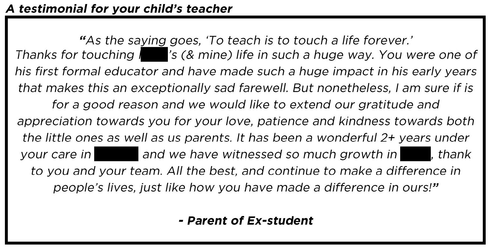 "It has been a wonderful 2+ years under your care in Heguru and we have witnessed so much growth in Isaac"