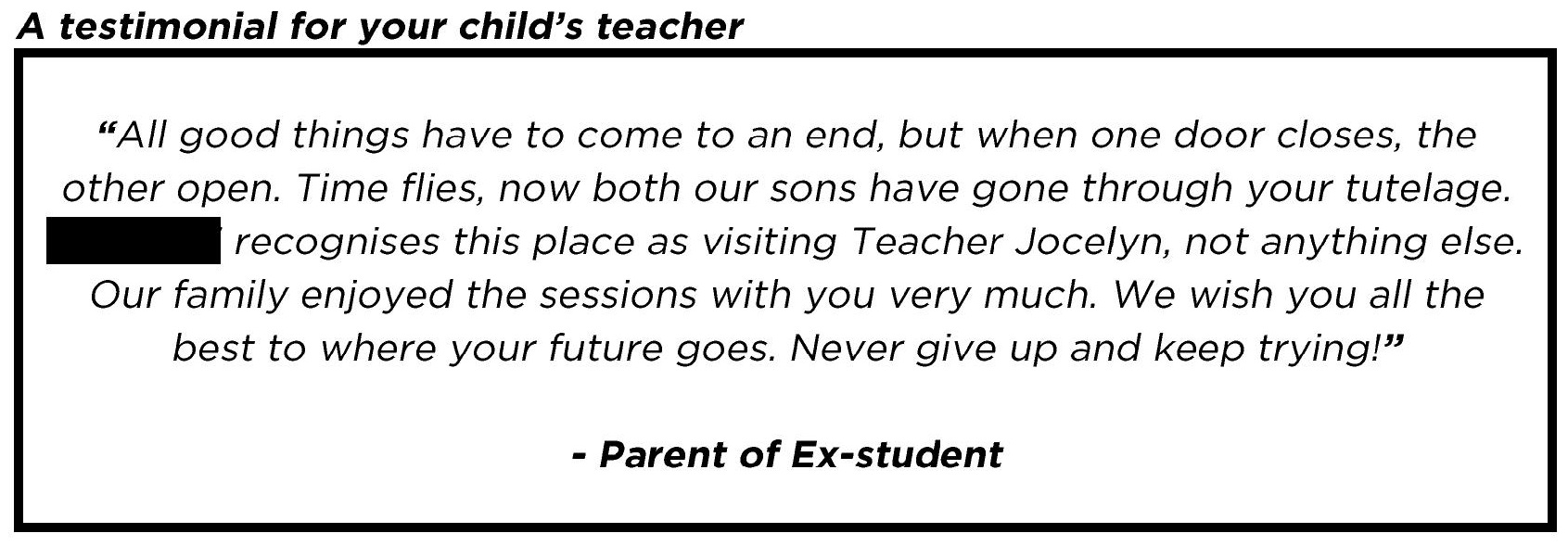 " Our family enjoyed the sessions with you very much."