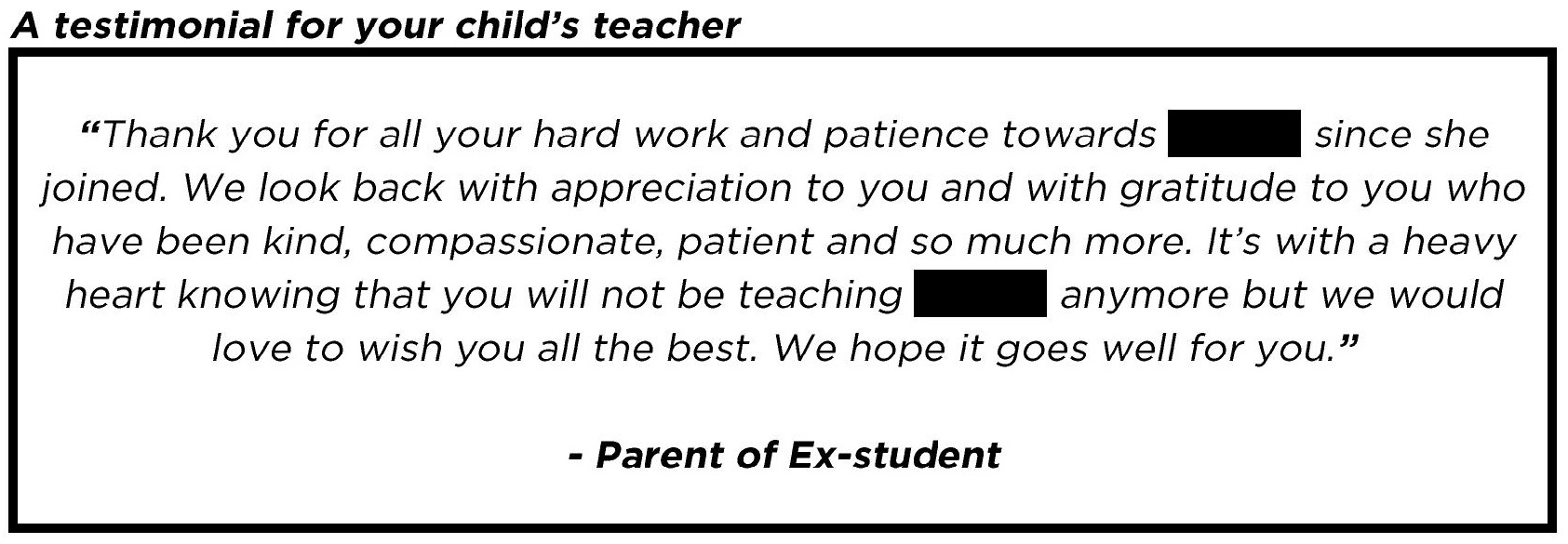 "We look back with appreciation to you and with gratitude to you who have been kind, compassionate, patient and so much more."