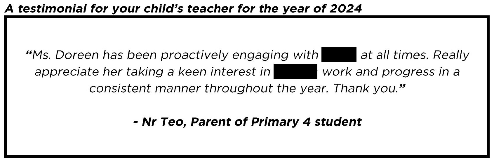 " Ms. Doreen has been proactively engaging with my girl at all times... "