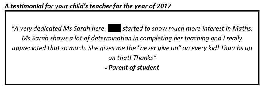 "Ms Sarah shows a lot of determination in completing her teaching…"