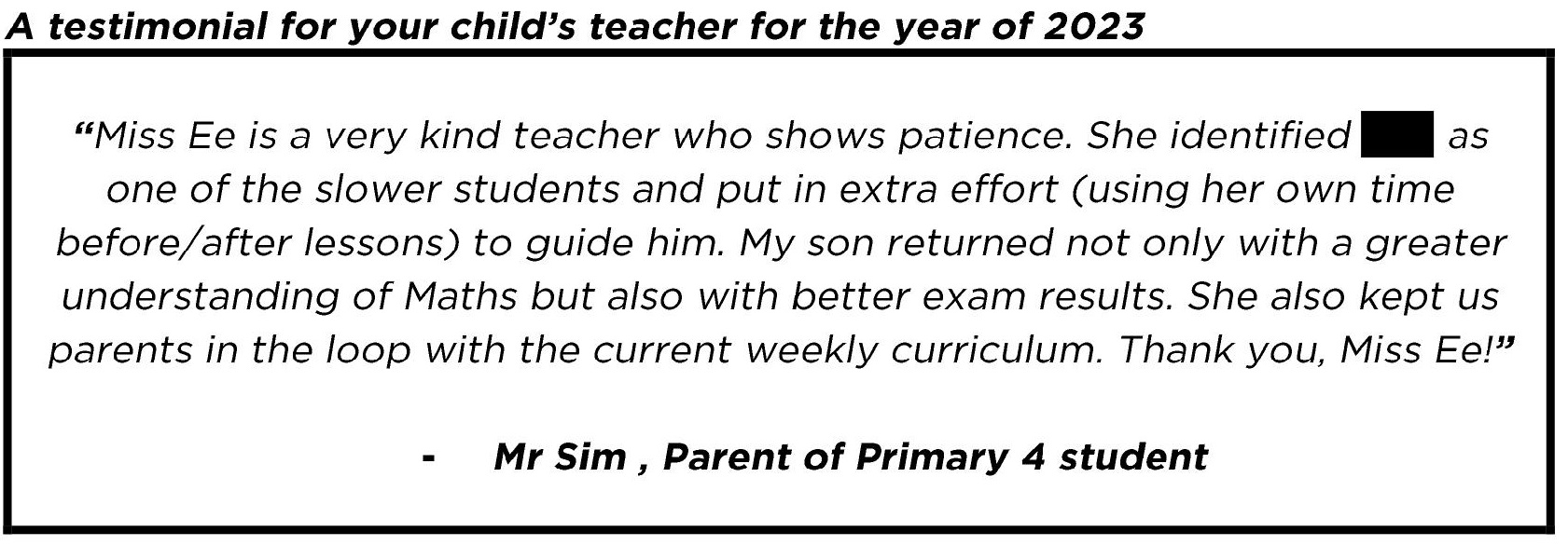".. very kind teacher who show patience.."