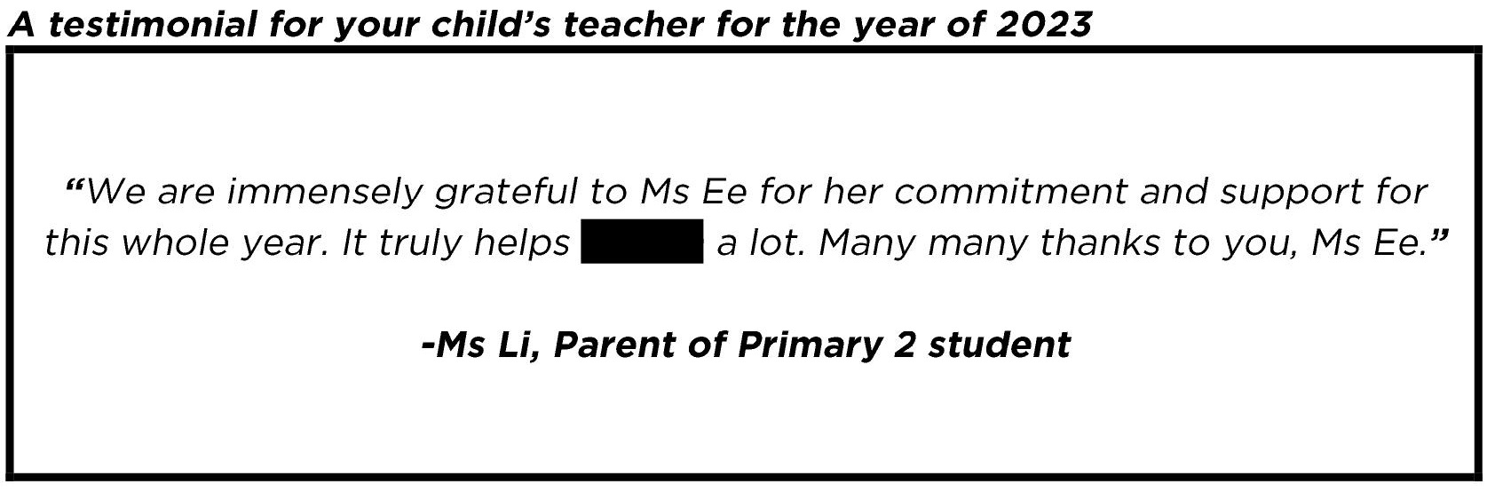 ".. immensely grateful to Ms Ee for her commitment and support.."