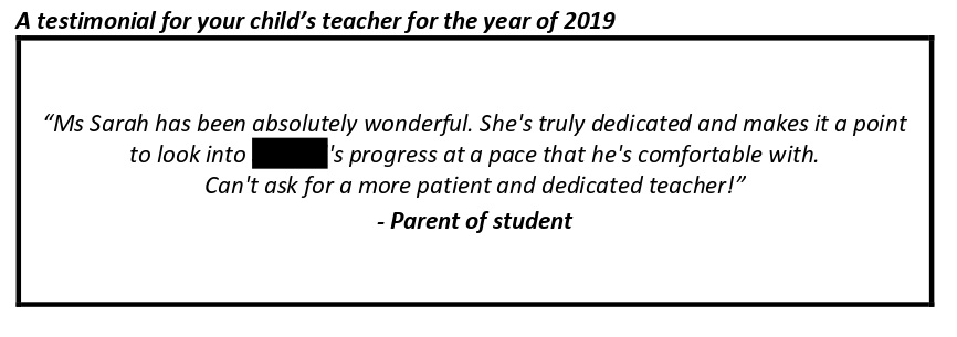 "Can't ask for a more patient and dedicated teacher!"