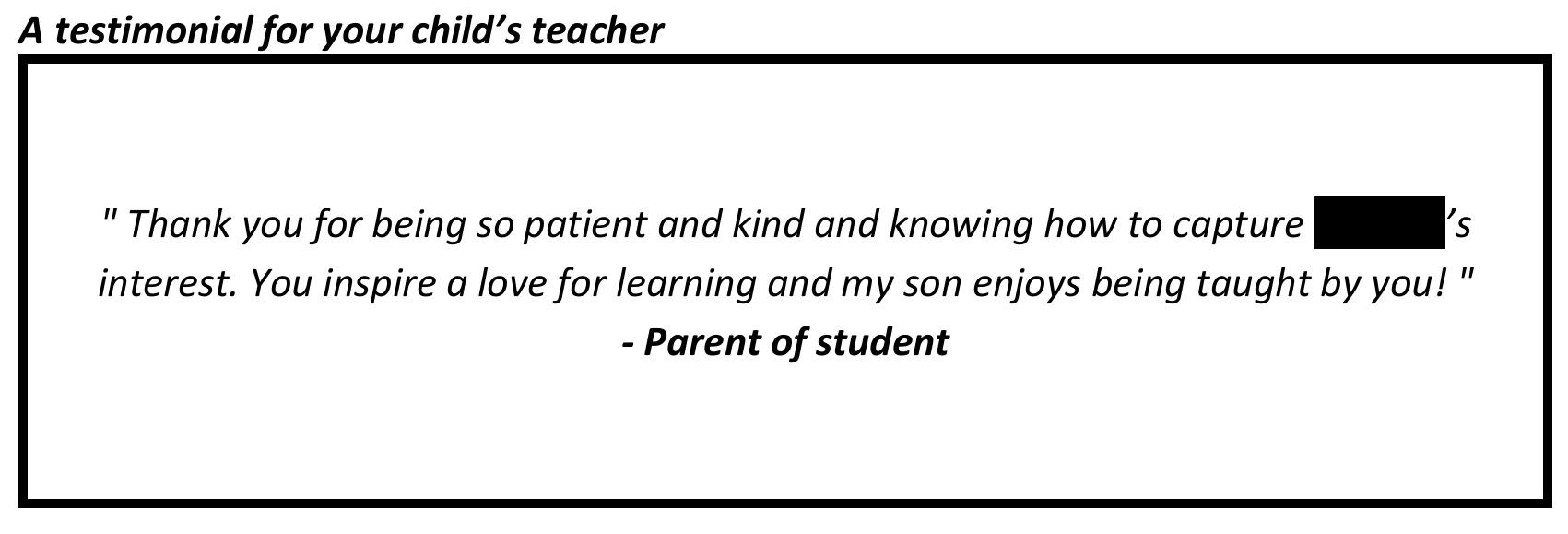 "...got an A1 for Math! He also said he misses you!"