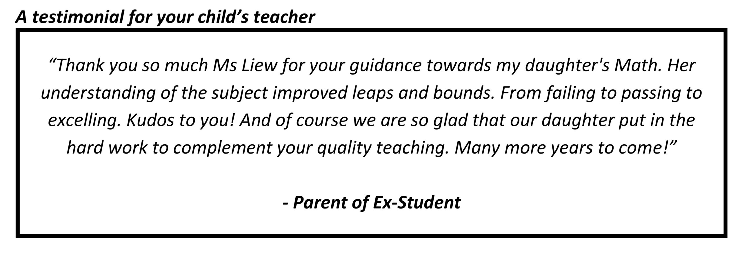 "...we are so glad that our daughter put in the hard work to complement your quality teaching"