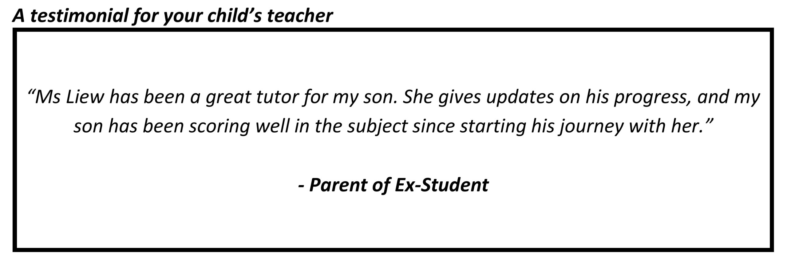 "...my son has been scoring well in the subject since starting his journey with her"