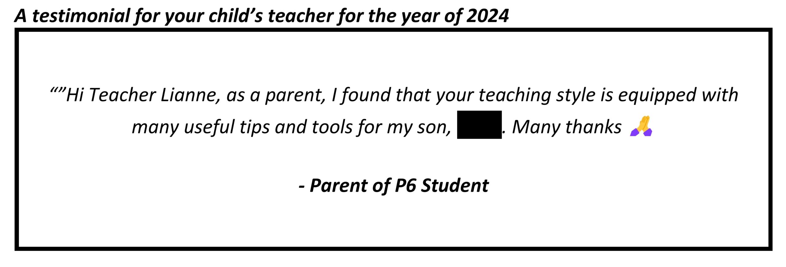 "... teaching style is equipped with many useful tips and tools for my son"
